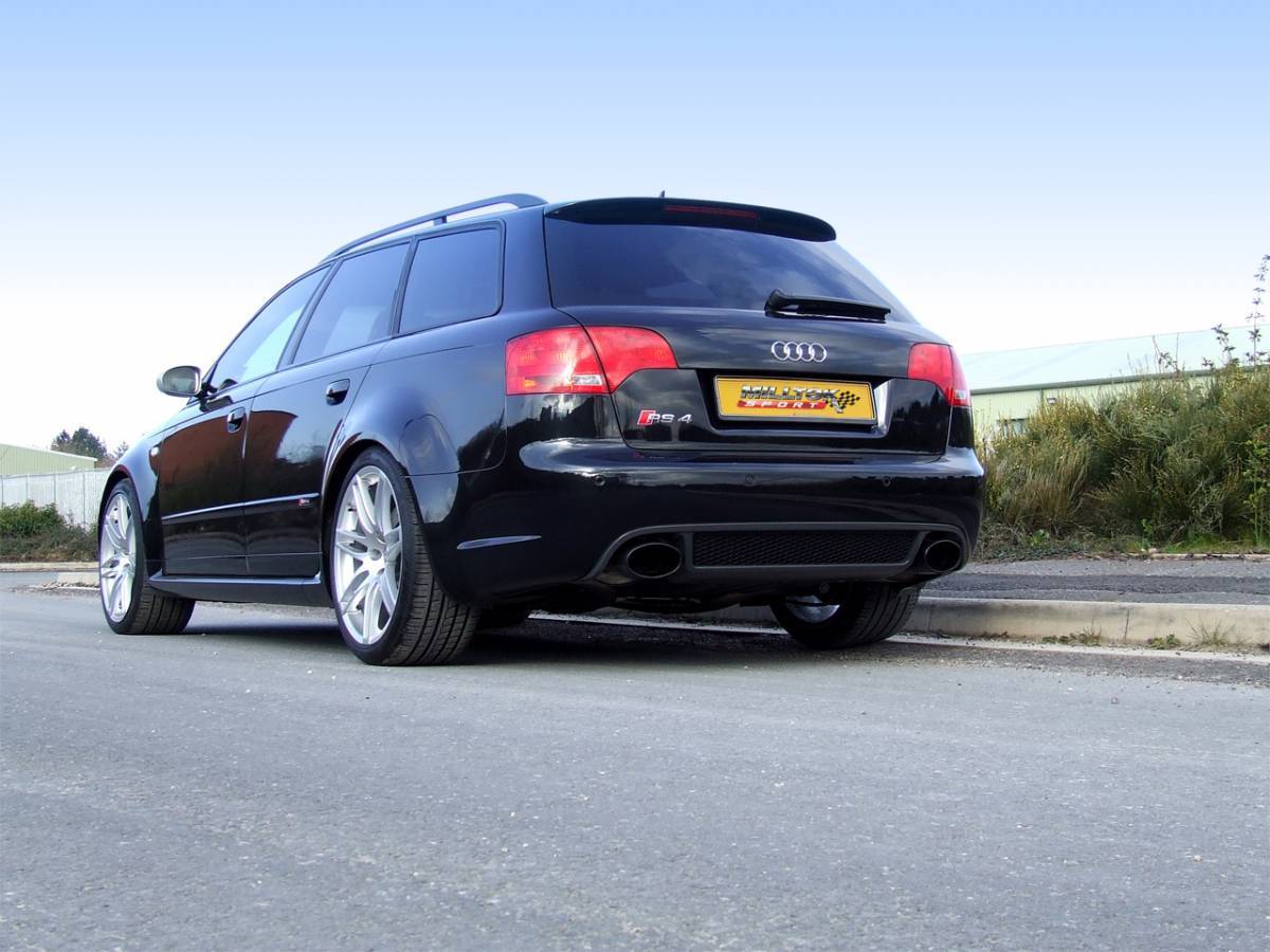 Milltek Non Resonated Louder Valved Cat Back Exhaust System w Black Oval Tips for Audi B7 RS4 SSXAU218