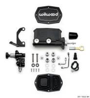 Wilwood Compact Tandem M/C - 7/8in Bore w/Bracket and Valve fits Mustang (Pushrod) - Black - 261-15522-BK