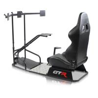 GTR Simulator - GTR Simulator GTSF Model Racing Simulator with Gear Shifter & Steering Mounts, Monitor Mount and Real Racing Seat Alpine White with Red Stripes