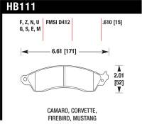 Hawk 94-04 Mustang Cobra / 88-96 Corvette / 88-92 Camaro w/HD Brakes Front Blue 9012 Race Brake Pads - HB111E.610
