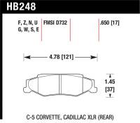 Hawk 2008-2009 Cadillac XLR Platinum HPS 5.0 Rear Brake Pads - HB248B.650