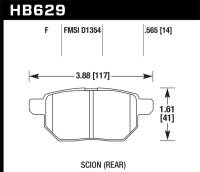 Hawk 08-11 Scion xB / 09-10 Toyota Corolla / 09-10 Matrix / 10 Prius  HPS Street Rear Brake Pads - HB629F.565