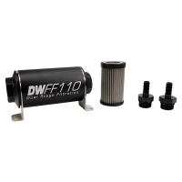 DeatschWerks Stainless Steel 3/8in 5 Micron Universal Inline Fuel Filter Housing Kit (110mm) - 8-03-110-005K-38