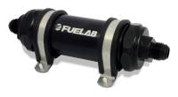 Fuelab 828 In-Line Fuel Filter Long -10AN In/Out 100 Micron Stainless - Black - 82823-1