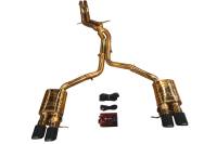 Valvetronic Designs Audi B8, B8.5 S4, S5 3.0, 4.2L Catback T304 Stainless Steel Finished in Anodized Gold, Carbon Fiber 3.5" Outlet Tips AUD.B8.S4.VSES.AG.RC