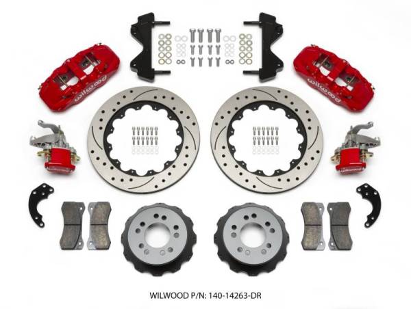 Wilwood - Wilwood AERO4 / MC4 Rear Kit 14.00 Drilled Red Currie Pro-Tour Unit Bearing Floater
