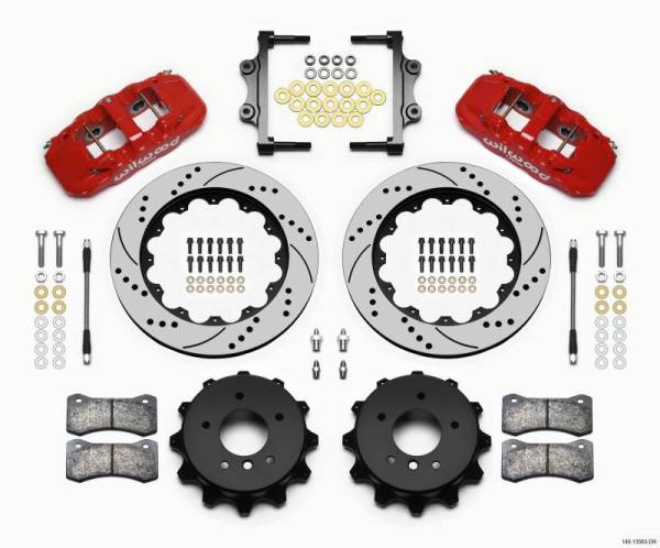Wilwood - Wilwood AERO4 Rear Kit 14.00 Drilled Red 2007-2011 BMW E90 Series w/Lines