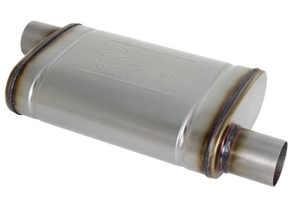 aFe - aFe MACH Force-Xp 409 SS Muffler 2.5in Offset Inlet/2.5in Offset Outlet 14in L x 9in W x 4in H Body