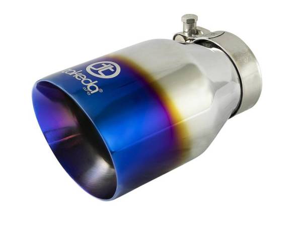 aFe - aFe Takeda 304 Stainless Steel Clamp-On Exhaust Tip 2.5in Inlet / 4in Outlet - Blue Flame