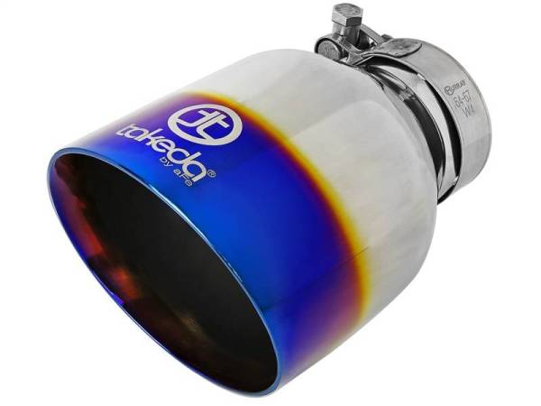aFe - aFe Takeda 304 Stainless Steel Clamp-On Exhaust Tip 2.5in. Inlet / 4.5in. Outlet - Blue Flame