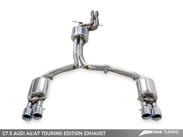 AWE Tuning - AWE Tuning Audi C7.5 A7 3.0T Touring Edition Exhaust - Quad Outlet Chrome Silver Tips