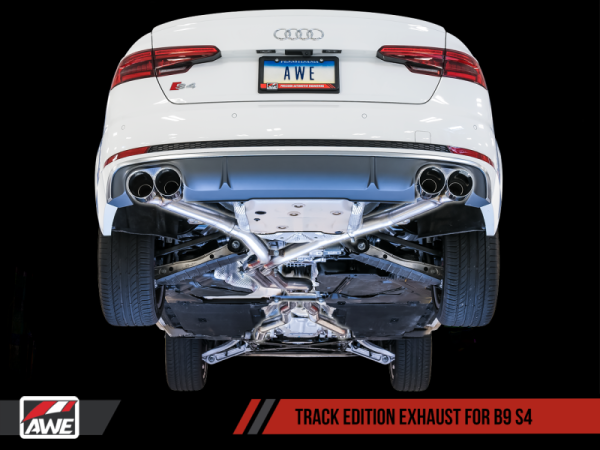 AWE Tuning - AWE Tuning Audi B9 S4 Track Edition Exhaust - Non-Resonated (Silver 102mm Tips)