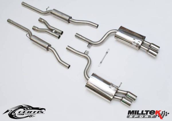 Milltek - Milltek Resonated (Quieter) Cat-Back Exhaust System w/ 76.2MM Quad Tips for Audi B7 S4 SSXAU046