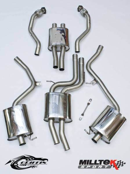 Milltek - Milltek Resonated (Quieter) Cat-Back Exhaust System w/ Polished 80mm Quad Tips for Audi B8 S5 3.0T SSXAU256