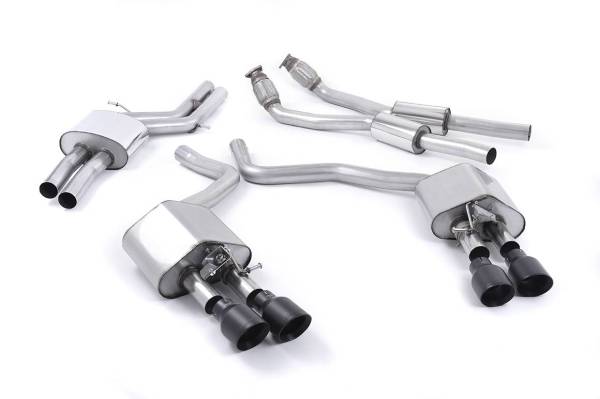 Milltek - Milltek Resonated Valvesonic Catback Exhaust, Black 100 mm Quad Tips for Audi S6/S7 4.0T SSXAU447