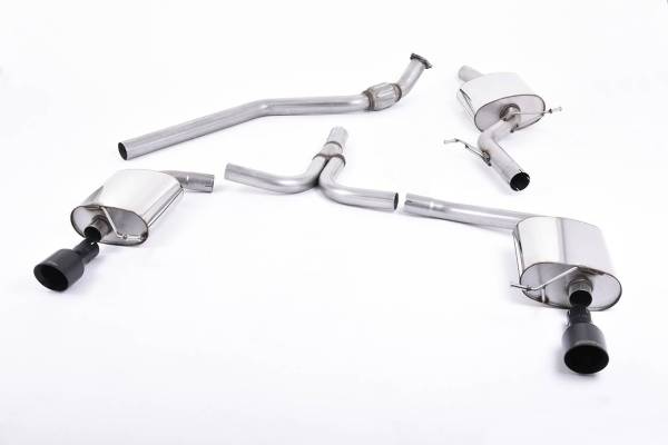 Milltek - Milltek Sport Resonated Cat-Back Exhaust, Dual Outlet Cerakote Black Tips for 6-Speed Manual Trans Audi B8 A4 2.0T SSXAU435