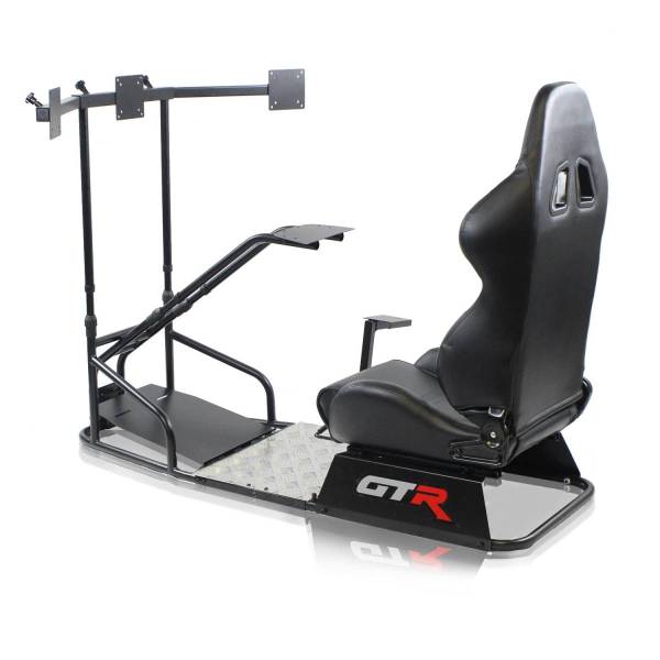 GTR Simulator - GTR Simulator GTSF Model Racing Simulator with Gear Shifter & Steering Mounts, Monitor Mount and Real Racing Seat, Black