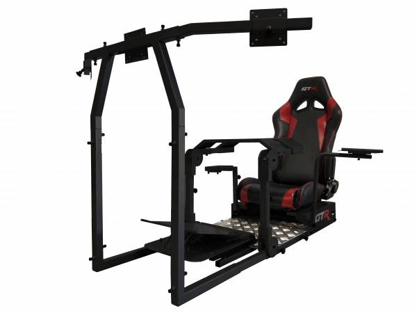 GTR Simulator - GTR Simulator GTA-Pro Model Racing Simulator Home Workstation Racing Cockpit with Real Racing Seat and Racing Rig Control Mounts Small Triple Mount, Fits up to three 24TV Monitors Diamond Silver Black with Red No.