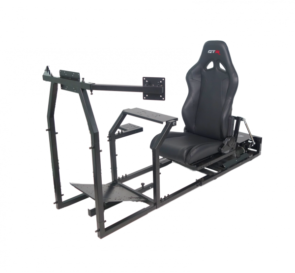 GTR Simulator - GTR Simulator GTM motion Model Frame with Seat and Triple Monitor Stand (Motor, Shifter Holder, Seat Slider Included) Diamond Silver Red with White