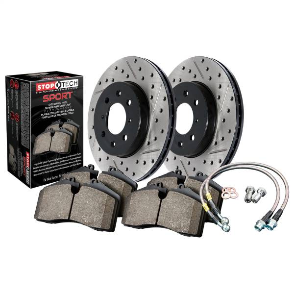 StopTech - StopTech Sport Axle Pack; Slotted and Drilled; Front Brake Kit with Brake lines