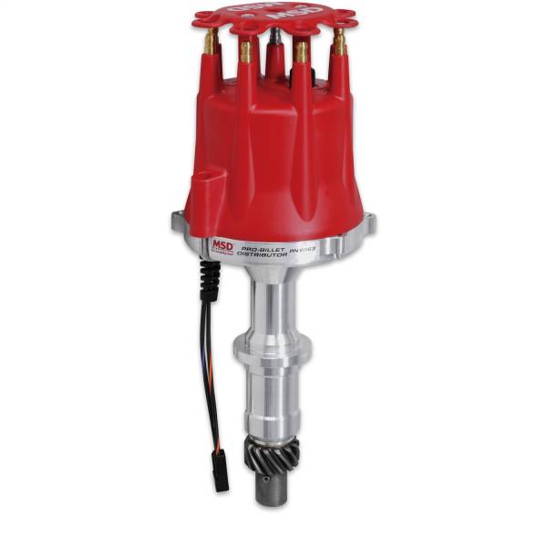 MSD - MSD Pro-Billet Distributor Incl. Cap/Race Rotor Use w/MSD 6/7/8/10 Series Ignition w/o Vacuum Advance Pontiac V8 Iron Gear 8563