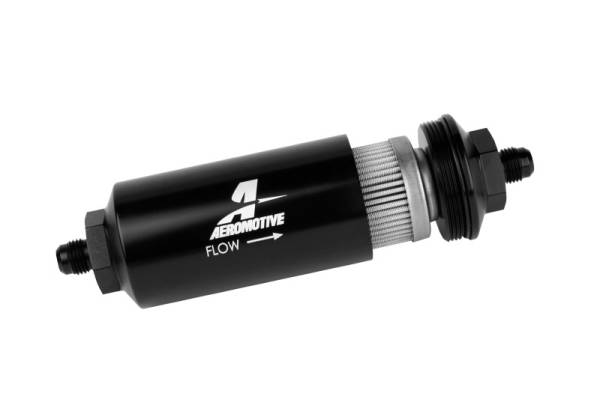 Aeromotive - Aeromotive In-Line Filter - (AN-6 Male) 40 Micron Stainless Mesh Element Bright Dip Black Finish - 12348