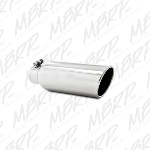 MBRP - MBRP Universal Tip 4in OD 2.5in Inlet 12in Length Angled Cut Rolled End Clampless No-Weld T304 - T5150