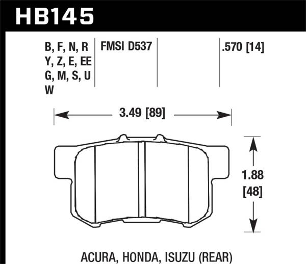 Hawk Performance - Hawk 02-06 Acura RSX / 02-11 Honda Civic Si / 00-09 S2000 DTC-70 Race Rear Brake Pads - HB145U.570