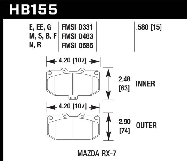 Hawk Performance - Hawk 86-95 Mazda RX-7 (Exc 1992) Black Race Front Brake Pads - HB155M.580