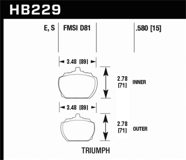 Hawk Performance - Hawk70-73 Triumph Stag Blue 9012 Race Front Brake Pads - HB229E.580