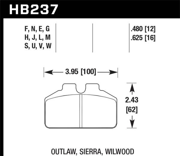 Hawk Performance - Hawk Wilwood BB / AP Racing / Outlaw Black Rear Brake Pads - HB237M.625