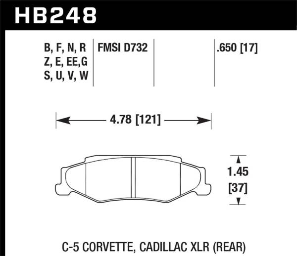 Hawk Performance - Hawk 04-09 Cadillac XLR / 97-11 Chevrolet Corvette DTC-60 Race Rear Brake Pads - HB248G.650
