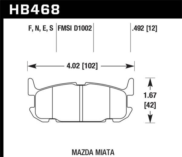 Hawk Performance - Hawk 01-05 Mazda Miata 1.8L Base Pads Only Rear ER-1 Brake Pads - HB468D.492