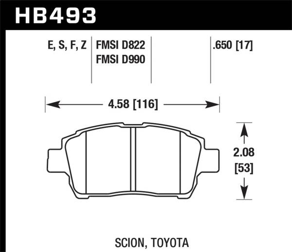 Hawk Performance - Hawk 04-07 xA/xB / 2000 MR2 Spyder D990 HPS Street Front Brake Pads - HB493F.650