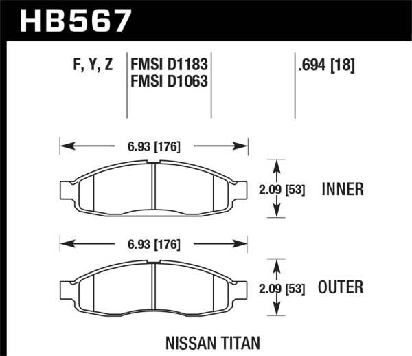 Hawk Performance - Hawk 04-06 infiniti QX56 / 05-06 Armada / 04 Pathfinder / 04-07 Titan LTS Street Front Brake Pads - HB567Y.694