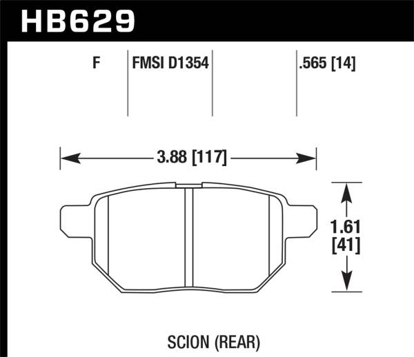 Hawk Performance - Hawk 08-11 Scion xB / 09-10 Toyota Corolla / 09-10 Matrix / 10 Prius  HPS Street Rear Brake Pads - HB629F.565