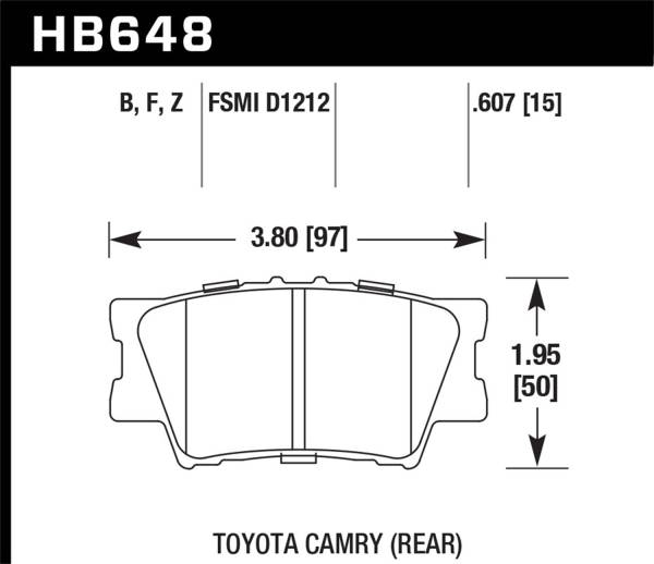 Hawk Performance - Hawk 2013-2014 Lexus ES300h HPS 5.0 Rear Brake Pads - HB648B.607