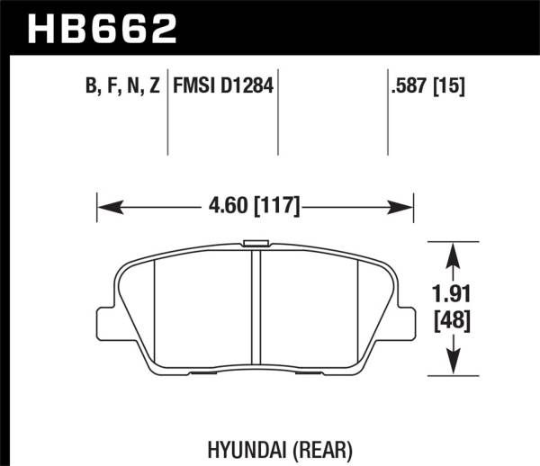 Hawk Performance - Hawk 10 Hyundai Genesis Coupe (w/o Brembo Breaks) HP+ Autocross 15mm Rear Brake Pads - HB662N.587