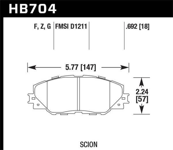 Hawk Performance - Hawk 09-10 Pontiac Vibe 2.4L / 11-12 Scion tC HPS Front Street Brake Pads - HB704F.692