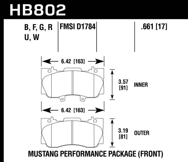 Hawk Performance - Hawk 15-17 Ford Mustang Performance Pkg (NON GT) HPS Front Brake Pads - HB802F.661