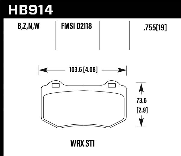 Hawk Performance - Hawk 2018 Subaru WRX STI HP Plus Rear Brake Pads - HB914N.580