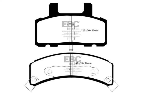 EBC - EBC 97-99 Cadillac Deville 4.6 (Rear Drums) Greenstuff Front Brake Pads - DP21273