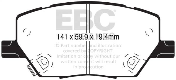 EBC - EBC 15+ Fiat 500X 1.4 Turbo Ultimax2 Front Brake Pads - UD1811
