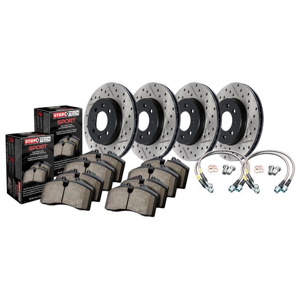 Stoptech - StopTech Sport Axle Pack; Slotted and Drilled; 4 Wheel Brake Kit w/Brake lines