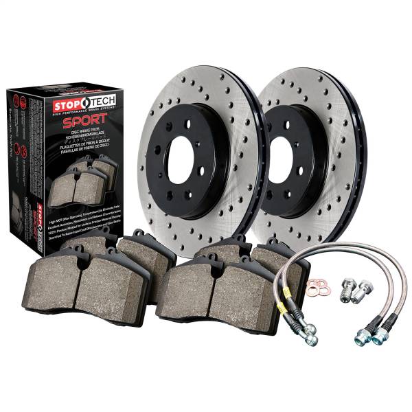 Stoptech - StopTech Sport Axle Pack Drilled Rotor Front Brake Kit with Brake lines 979.62009F
