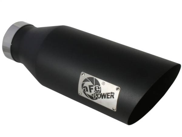 aFe - aFe MACHForce XP Exhausts Tips SS-304 EXH Tip 4In x 7Out x 18L Bolt-On (blk) - 49-92023-B