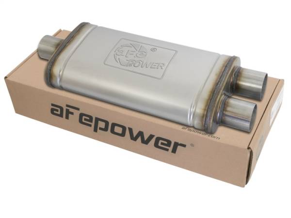 aFe - aFe MACHForce XP SS Muffler 2.5in Center Inlet / 2.5in Dual Outlets 18in L x 9in W x 4in H Body - 49M00009