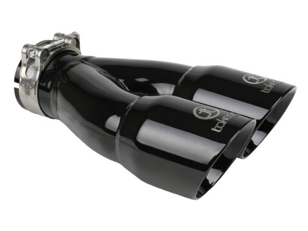 aFe - aFe Takeda 2.5in 304 Stainless Steel Clamp-on Exhaust Tip 2.5in Inlet 3in Dual Outlet - Black - 49T25364-B10