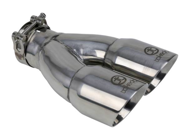 aFe - aFe Takeda 2.5in 304 Stainless Steel Clamp-on Exhaust Tip 2.5in Inlet 3in Dual Outlet - Polished - 49T25364-P10