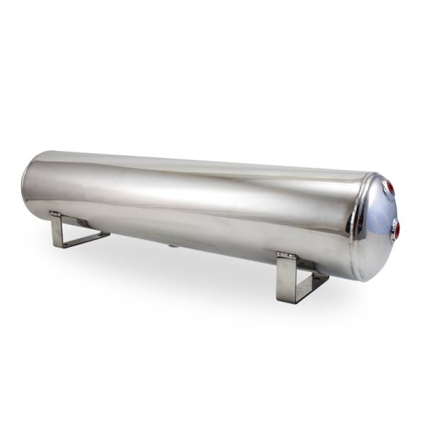 Air Lift - Air Lift 4 Gal Alum Tank - (2) 1/4in (2) 3/8in End & 1/4in Drain - 30in L X 6in D - Polished - 12955